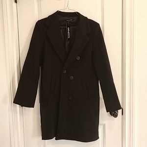 Boohoo Double Breasted Wool Look Coat, Black